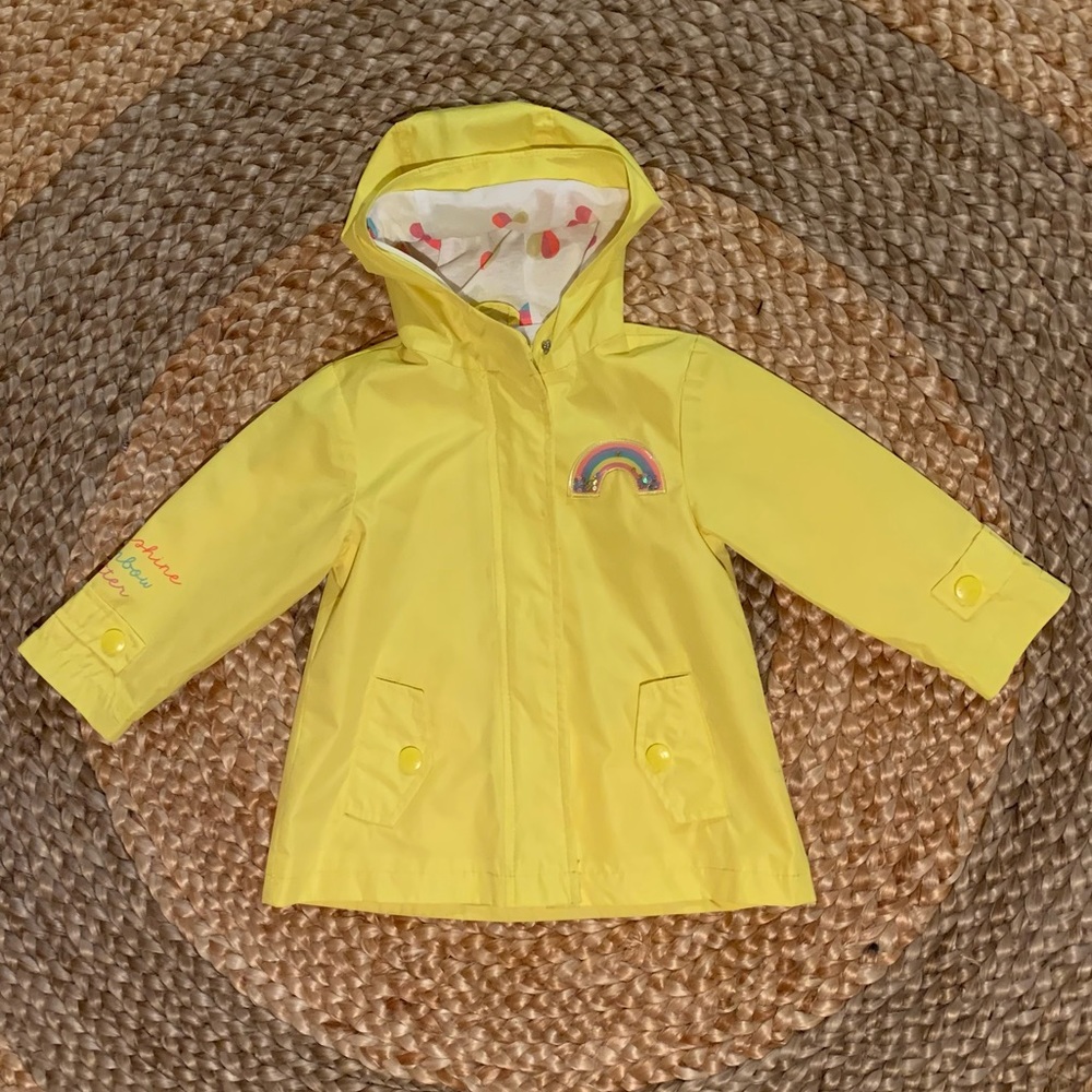 EUC GIRLS YELLOW RAINBOW RAINCOAT JACKET 18m